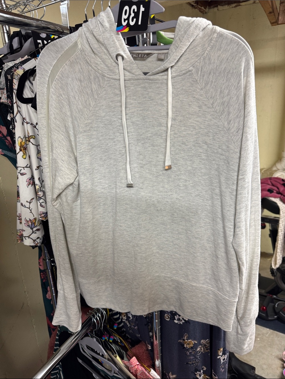 Athleta Light Heather Gray Scoop Crew Pullover Hoodie